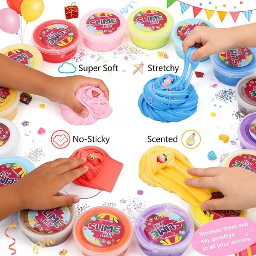 Vista 5 de Paquete de 13 unidades de slime de mantequilla para niñas, juguete para aliviar el estrés para niños, recuerdos de fiesta, elástico y antiadherente