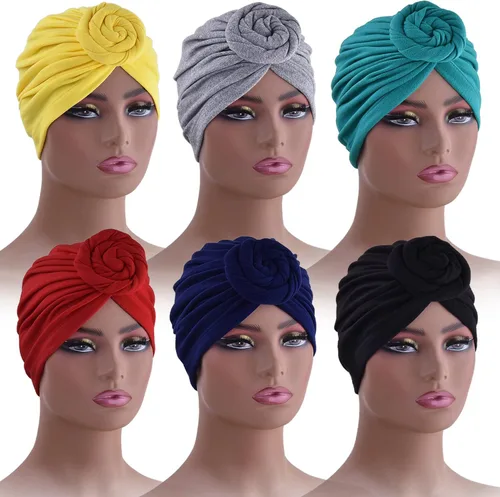 Vista 2 de 6 piezas de turbante para mujer, turbantes para la cabeza para mujer, turbantes preatados con nudo torcido para mujer