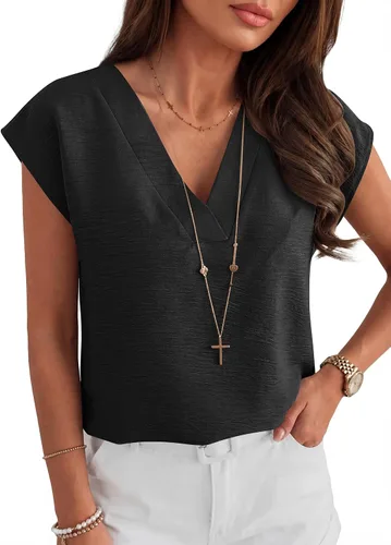 Vista 6 de ANRABESS - Blusa casual de negocios para mujer, manga casquillo, cuello