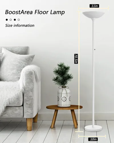 Vista 7 de BoostArea Torchiere - Lámpara de pie LED súper brillante de 30 W, lámpara de poste regulable de 3000 K con interruptor giratorio, lámpara de pie