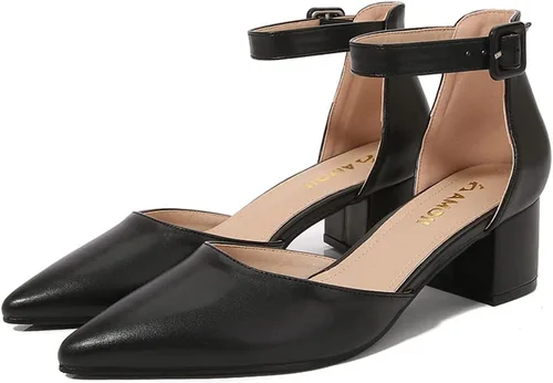 Vista 4 de Amoji Zapatos de vestir con tacón de bloque con punta puntiaguda de 2 pulgadas con correa de tobillo 412