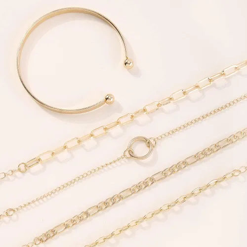 Vista 6 de Wiwpar 5 pulseras de eslabones de cadena para mujer, delicada pulsera cubana con clip para mujeres y niñas, aleación
