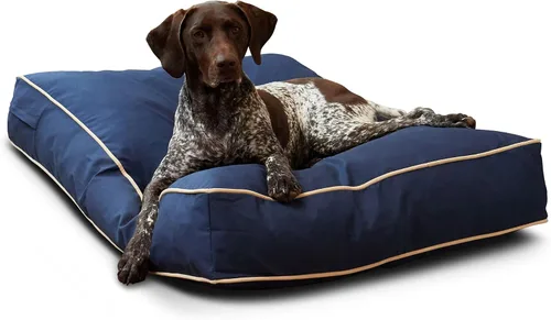 Vista 19 de Casey - Cama rectangular para perros (36 x 24 pulgadas) de mezclilla para interiores y exteriores, estilo almohada Azul (Denim)