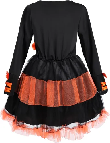 Vista 2 de LTAKK Pumpkin Dress Girl Kawaii Pumpkin Theme Costumes Kids for Halloween with Pumpkin Headband