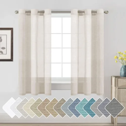 Vista 124 de H.VERSAILTEX Cortinas de lino de mezcla natural para sala de estar/cortinas de lino semitransparentes reductoras de luz de 54 pulgadas de largo