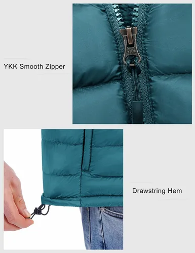 Vista 20 de Bakery Chaleco de plumón ligero plegable para hombre, chaleco acolchado con cuello alto, chaleco con cremallera, chaqueta sin mangas
