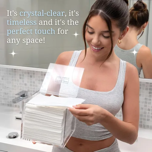 Vista 5 de CLEAN SKIN CLUB Caja de acrílico transparente para toallas limpias XL (NO incluidas), contenedor para 50 toallas limpias desechables XL, toallitas