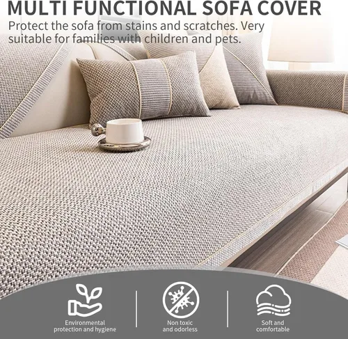 Vista 7 de Funda de sofá de estilo vintage con agarre antideslizante, mezcla tejida de algodón y lino, multiusos para sofás/sillones, lavable a máquina