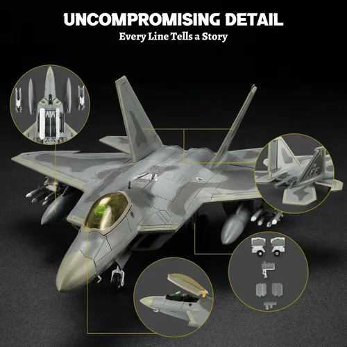 Vista 3 de NUOTIE Classic USA F22 Raptor Fighter Attack Pre-Build Modelo 1:72 de aleación de avión fundido a troquel avión modelo de exhibición militar