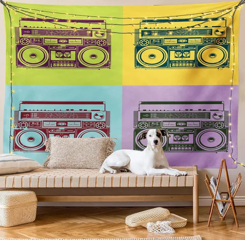 Vista 8 de Lunarable Tapiz de los años 90, historia inspirada en el arte pop, ilustración temática de baile de celebración, decoración de tela para colgar