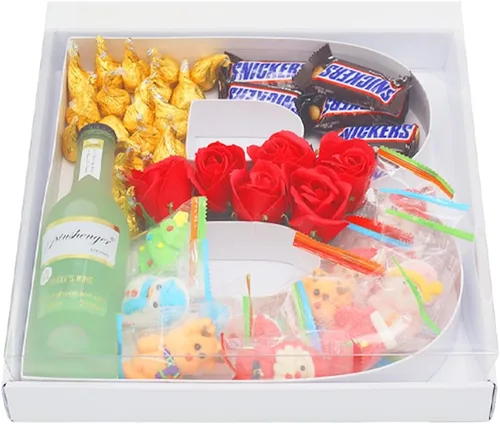 Vista 7 de Bandeja de papel rellenable de 12.5 pulgadas con números y letras de cartón, tablero de charcutería, bandeja para cupcakes dulces, caja decorativa
