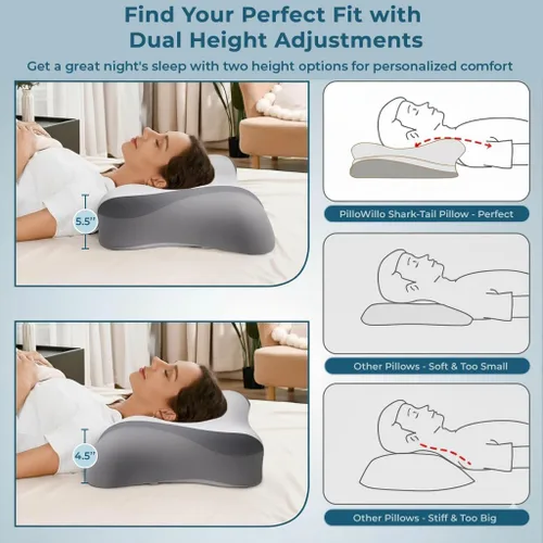 Vista 3 de Almohada cervical para el cuello para aliviar el dolor: almohada ergonómica de espuma viscoelástica para dormir, almohada ortopédica de apoyo