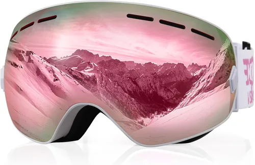 Vista 9 de EXP VISION Gafas de esquí de snowboard para hombres, mujeres y jóvenes, antiempañamiento OTG, gafas de nieve de invierno, lentes desmontables