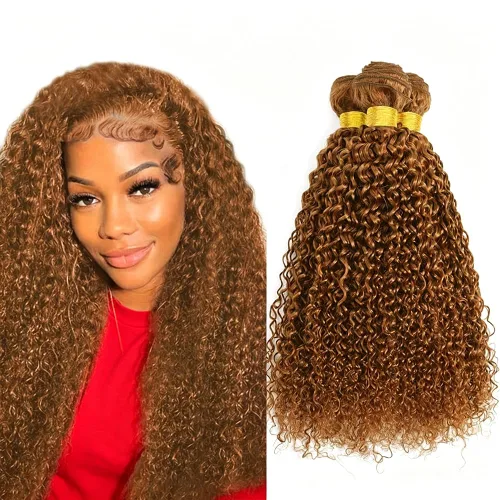 Vista 216 de P4613 Cabello humano rizado onda profunda marrón y paquetes mixtos 8 10 12 P4613 Ombre Marrón-Rubio-DP