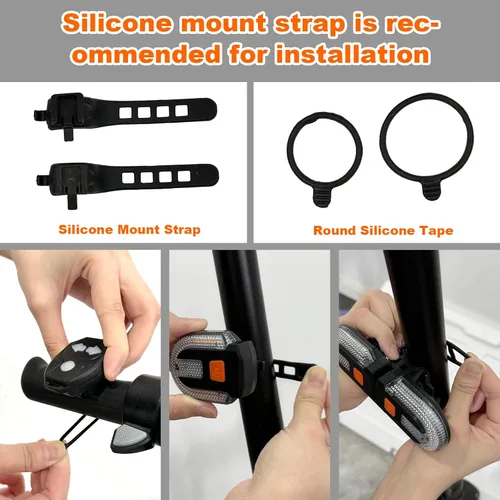 Vista 8 de Luz trasera para bicicleta con señal de giro, luz trasera para bicicleta, control remoto, recargable por USB, 5 modos, impermeable, se puede montar