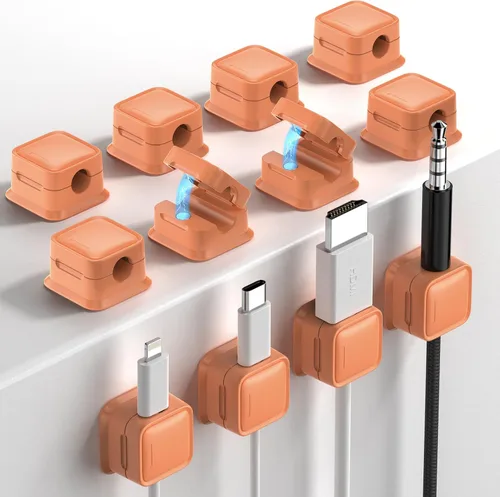 Vista 9 de Paquete de 8 Organizadores de Cables con Soporte, Costop Fuerte Adhesivo Magnético para Gestión de Cables de Escritorio, Fácil de Abrir, Organiza