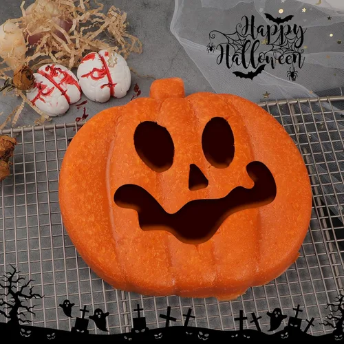 Vista 6 de Webake Molde para Pastel de Calabaza de 8 Pulgadas de Silicona Molde Jack-O-Lantern Molde para Pastel con Forma de Calabaza 3D Grande, Molde