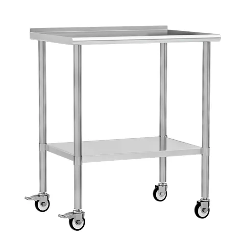 Vista 15 de Mesa de trabajo de acero inoxidable con ruedas, 24x24 pulgadas, mesa de preparación de alimentos NSF con salpicadero y estante inferior ajustable