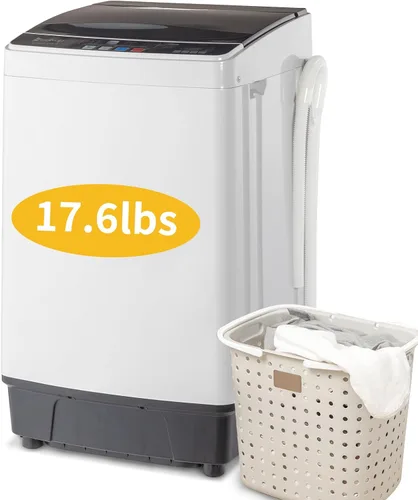 Vista 2 de Lavadora portátil de 17.8 libras, máquina de lavandería eléctrica completamente automática con tambor de acero inoxidable, lavadora compacta