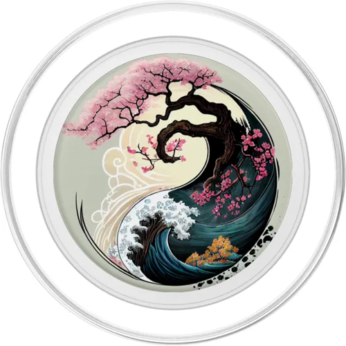 Vista 2 de Yin Yang - Bonsái de flor de cerezo y PopSockets Great Wave PopGrip para MagSafe