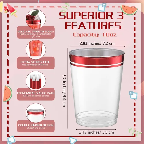 Vista 2 de Zubebe 100 vasos de plástico de 10 onzas para fiestas, vasos desechables de champán transparente, vasos de doble borde para Halloween, Mardi Gras