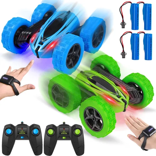 Vista 8 de Coche de control remoto RC Coche de acrobacias reloj Sensor de gestos Coche 4WD de doble cara rotación de 360 grados volcable recargable Coche