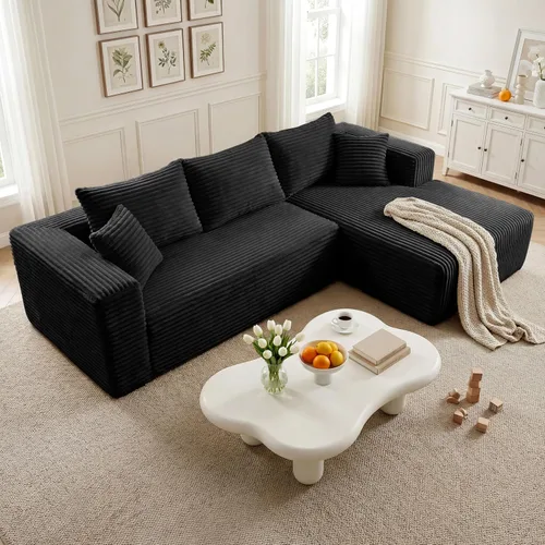 Vista 19 de Sofá modular en forma de L de 118 pulgadas, moderno sofá modular de pana de espuma viscoelástica de 4 plazas con otomana, asiento profundo tapizado