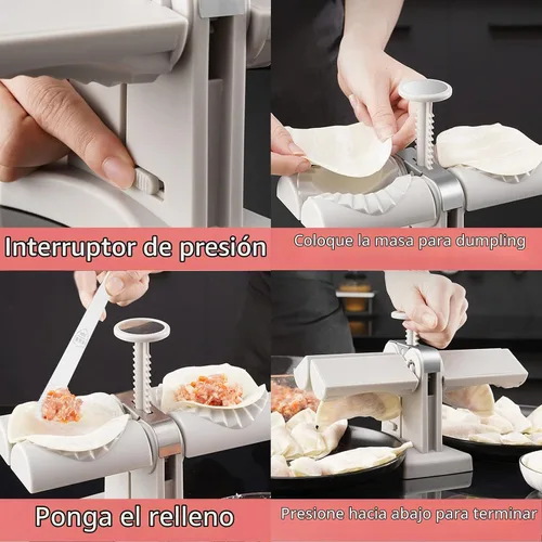 Vista 2 de Molde Automático para Hacer Dumplings de Doble Cabezal para el Hogar, Prensa para Hacer Dumplings con Almohadilla de Amasado, 2 Herramientas