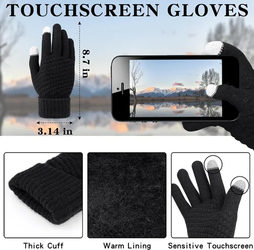 Vista 3 de Winter Hat Scarf Gloves and Ear Warmer, Warm Knit Beanie Hat Touch Screen Gloves Set Winter Gifts Neck Scarves for Women
