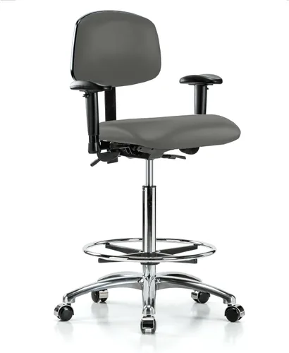 Vista 90 de PERCH - Silla giratoria con ruedas para alfombra o linóleo, cromado, Textil, Tela negra