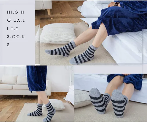 Vista 5 de YSense 5-6 Pairs Mens Fuzzy Socks Winter Slipper Fleece Socks Men