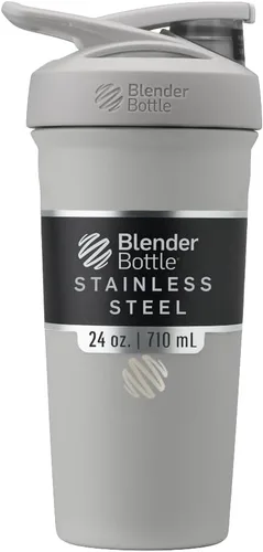 Vista 15 de BlenderBottle Strada Shaker Cup - Botella de agua aislada de acero inoxidable con batidor de alambre, 24 onzas, color negro
