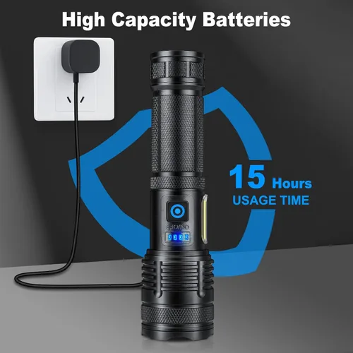 Vista 9 de KINGCAESAR Paquete de 3 linternas recargables de 90,000 lúmenes altos, luz LED ultra brillante para el hogar, linternas de alta potencia con 7 modos