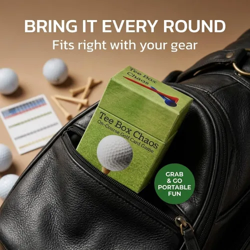 Vista 4 de Tee Box Chaos Juego de cartas de golf, 18 hoyos de diversión, tarjetas de golf impermeables para golfistas, regalos de golf para hombres, accesorios