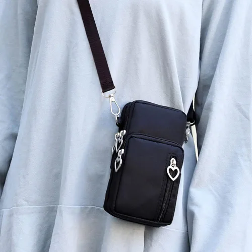 Vista 6 de JUMISEE Bolsa cruzada de 3 capas para teléfono móvil, bolsa de nailon para smartphone