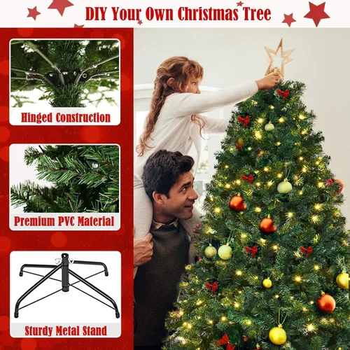 Vista 3 de COSTWAY Árbol de Navidad preiluminado de 8 pies, árbol de Navidad Verde claro