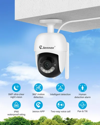 Vista 2 de Jennov Sistema de cámara de seguridad inalámbrica de 5 MP con monitor, kit NVR de 8 canales con 4 cámaras alimentadas por tomacorriente, disco duro