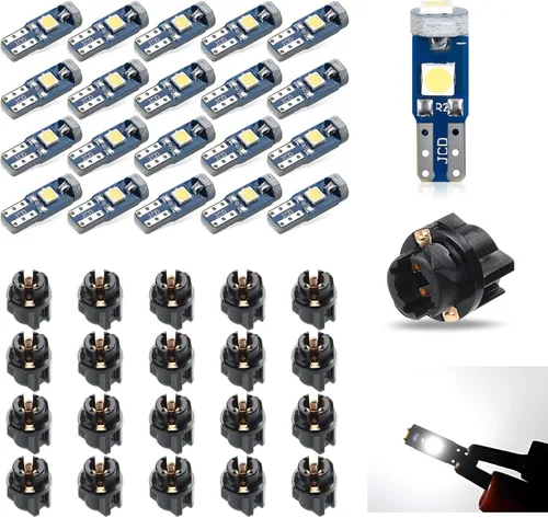 Vista 7 de Paquete de 20 luces LED T5 para tablero de automóvil, bombilla de luz 3030-3SMD de repuesto con enchufe de bloqueo giratorio, bombilla LED