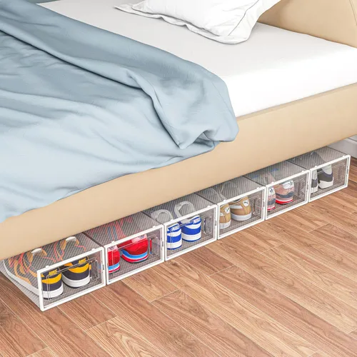 Vista 8 de Paquete de 12 cubos de almacenamiento organizadores de zapatos, cajas de zapatos apilables de plástico transparente para armario, contenedores
