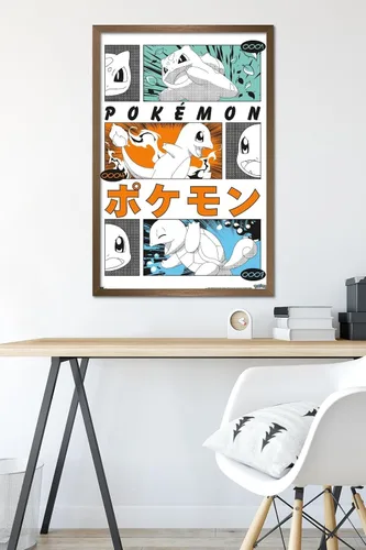 Vista 6 de Pokémon - Póster de pared de anime Trio, 34 pulgadas de largo x 22.4 pulgadas de ancho, versión enmarcada en bronce Versión con marco de bronce
