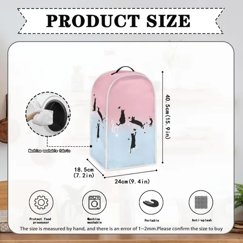 Vista 6 de doginthehole Cubierta antipolvo para licuadora de gatos negros, cubierta para electrodomésticos, resistente al polvo, con mango superior