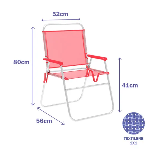 Vista 3 de Marbueno Silla Plegable Aluminio Coral Playa y Piscina 52X56X80 cm 10357