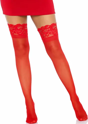 Vista 3 de Leg Avenue Muslo de elastano transparente para mujer con encaje de silicona Stay-Up