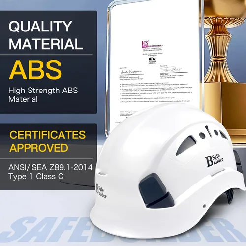 Vista 7 de SAFEBUILDER Casco de seguridad industrial con visera Casco duro ABS con visera Ventilación ajustable Casco de construcción Protección para la cabeza