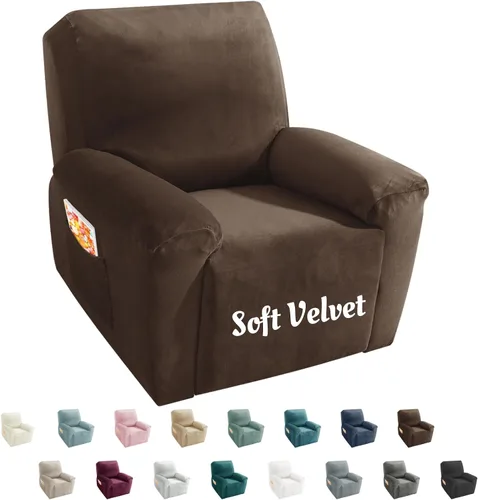 Vista 21 de MAXIJIN Funda reclinable de terciopelo de 4 piezas, funda elástica de felpa suave para silla reclinable, gruesa y suave, funda para silla Beige