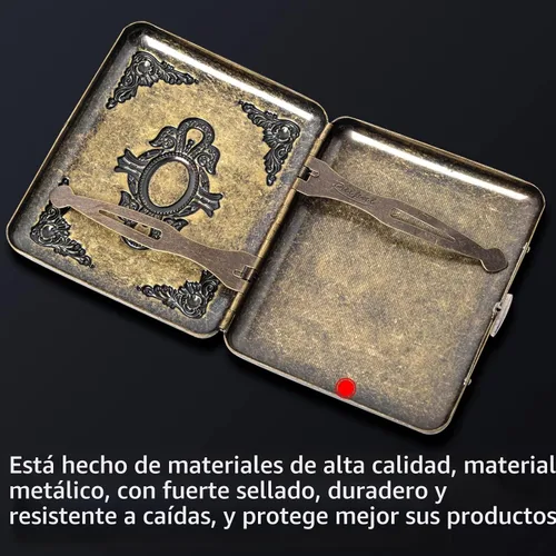 Vista 4 de Estuche vintage de metal Goshentech, metal chapado en cobre, capacidad de 18-20, ornamento de superficie imitación esmeralda, embalaje de caja