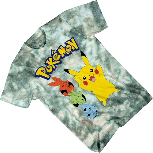 Vista 4 de Pokemon Camiseta de Pikachu Game para hombre, diseño oficial de teñido anudado