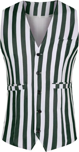Vista 8 de Lars Amadeus Chaleco de negocios para hombre, ajustado, cuello en V, sin mangas, estampado a rayas Verde