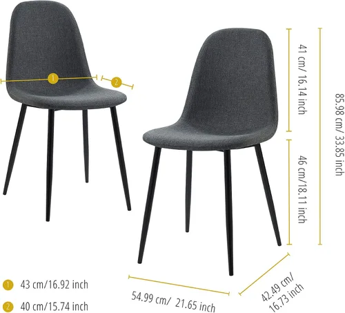 Vista 3 de Teamson Home Minimalista - Asiento de silla de tela con acabado negro para cocina, comedor, sala de estar, lectura, dormitorio, oficina, juego de 2