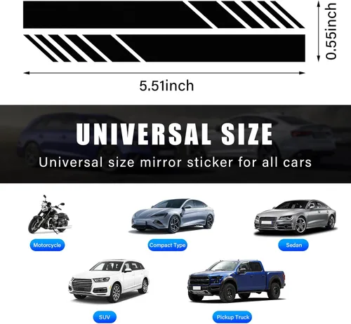Vista 2 de Dickno 2 piezas de adhesivos para espejo retrovisor de coche, 14 cm × 1,4 cm Adhesivos impermeables para espejo lateral de auto, tiras